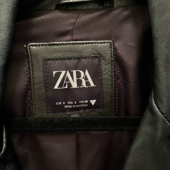 Zara Unisex Genuine Leather Biker Jacket Size S - Picture 4 of 6